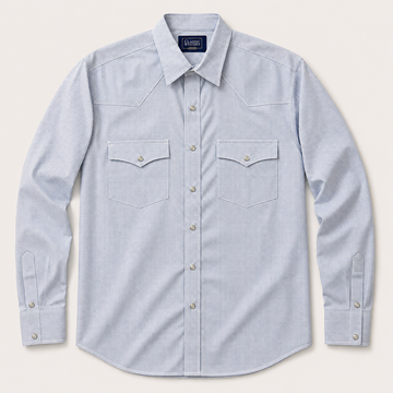 Men's White & Blue Micro Check Long Sleeve Western Snap Shirt