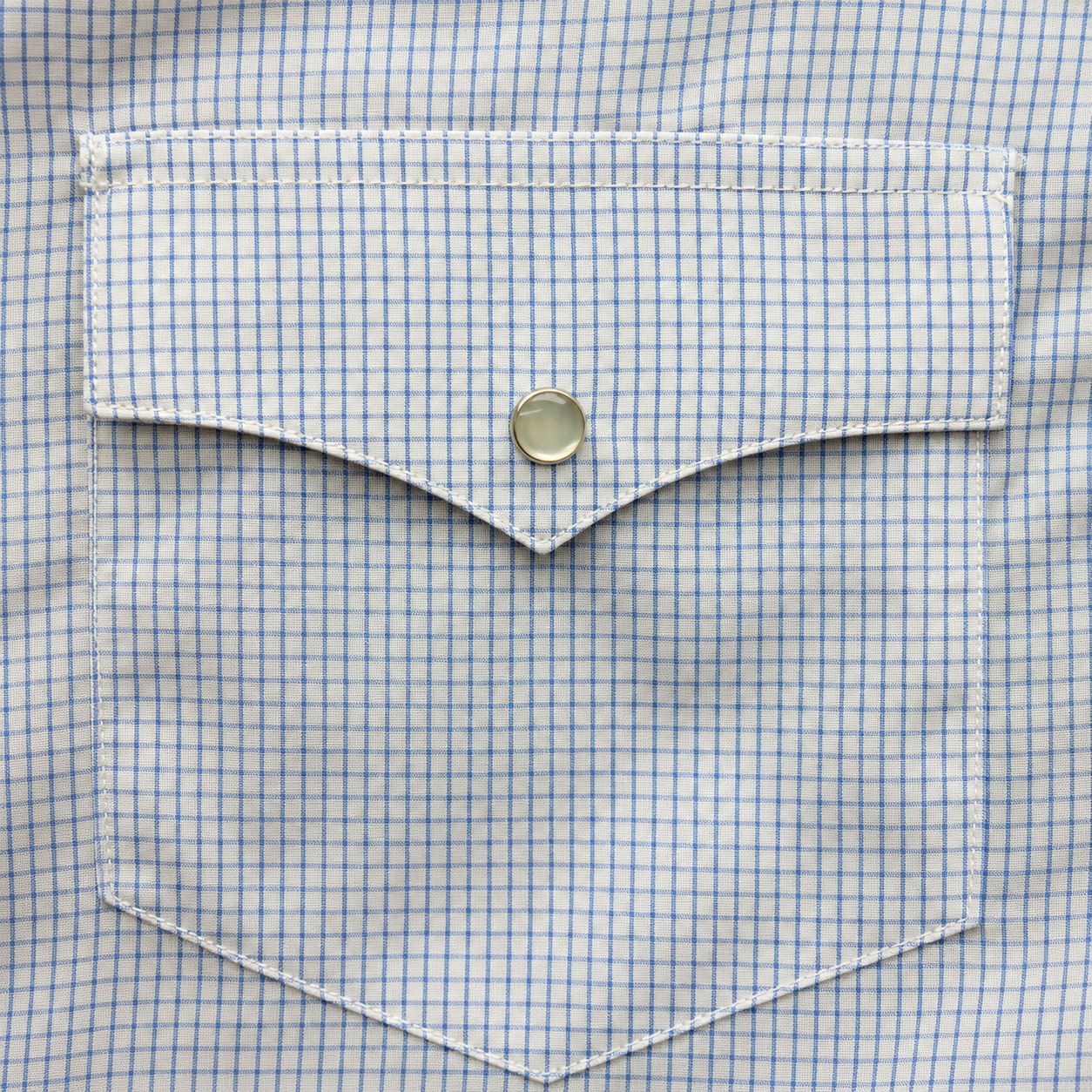 Men's White & Blue Micro Check Long Sleeve Western Snap Shirt