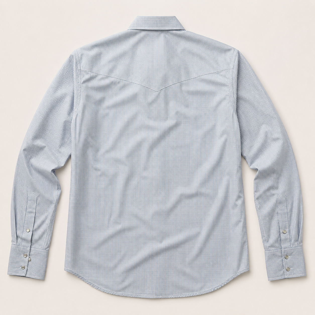 Men's White & Blue Micro Check Long Sleeve Western Snap Shirt