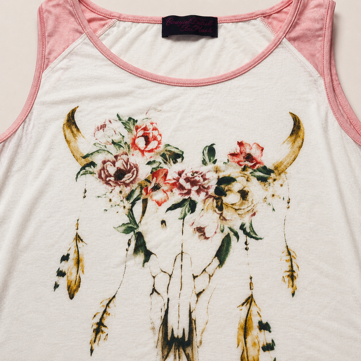 Floral Bull Skull Graphic Tank Top Detail