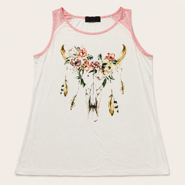 Floral Bull Skull Western Graphic Tank Top