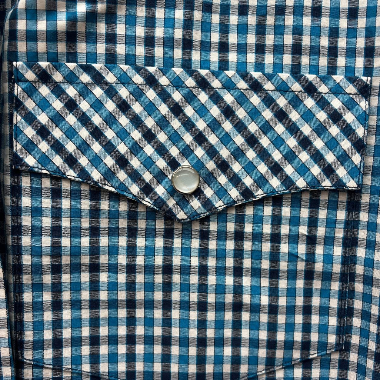 Men's Blue Mini Check Long Sleeve Cowboy Western Snap Shirt
