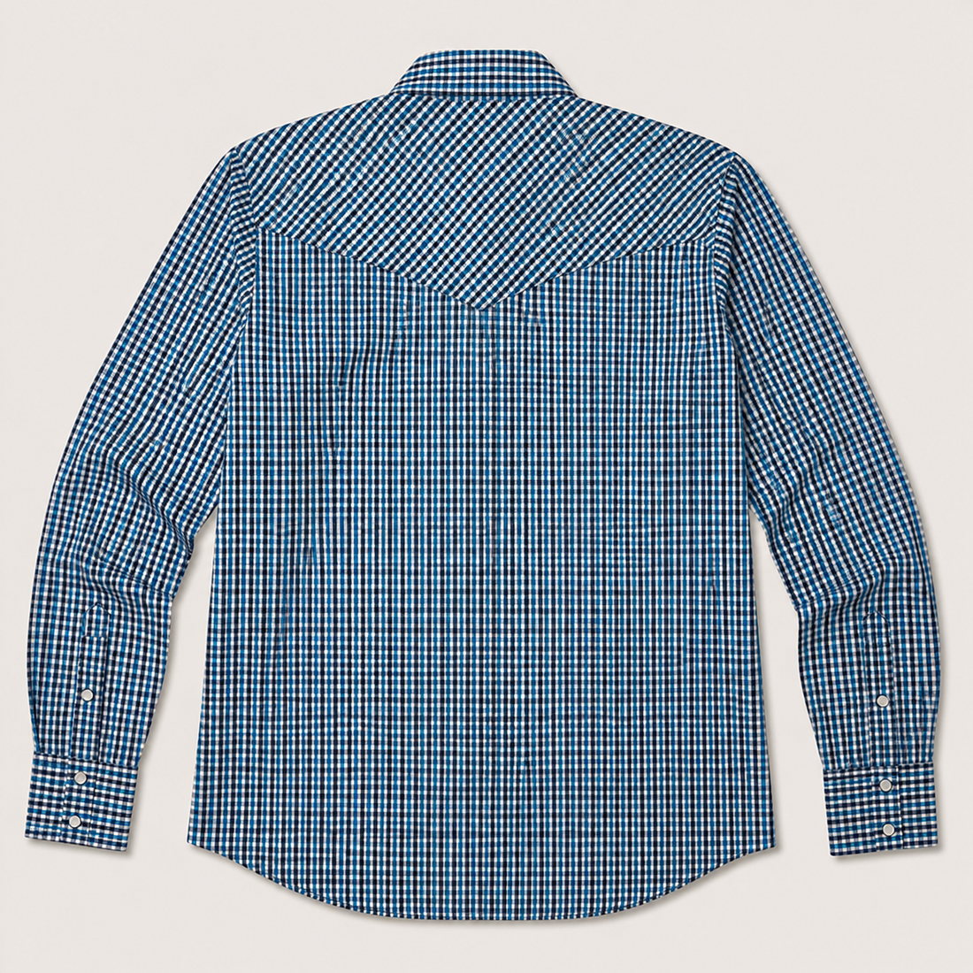 Men's Blue Mini Check Long Sleeve Cowboy Western Snap Shirt