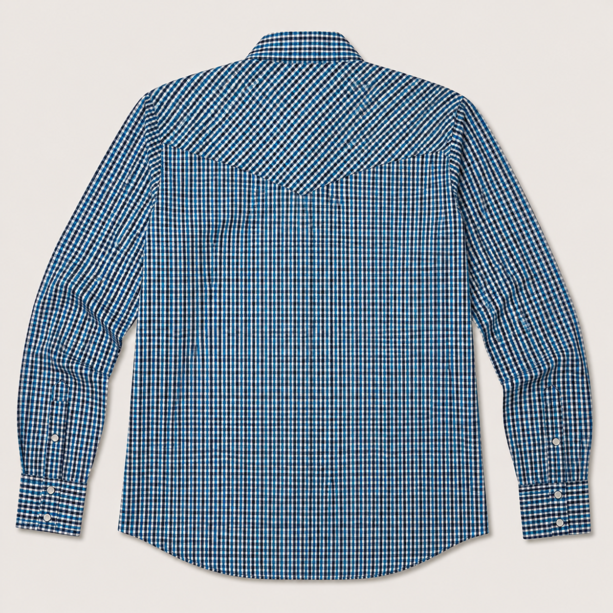 Men's Blue Mini Check Long Sleeve Cowboy Western Snap Shirt