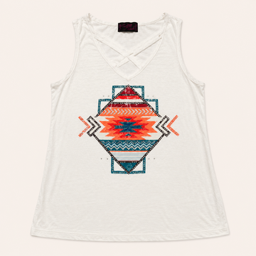 Women’s Aztec Graphic Crisscross Sleeveless Tank Top