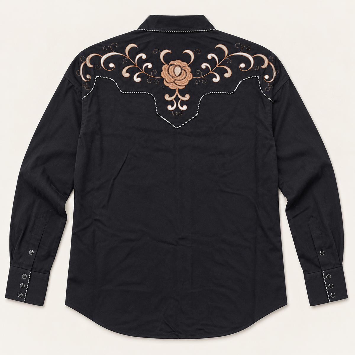 Men’s Classic Black Floral Embroidered Retro Western Snap Shirt