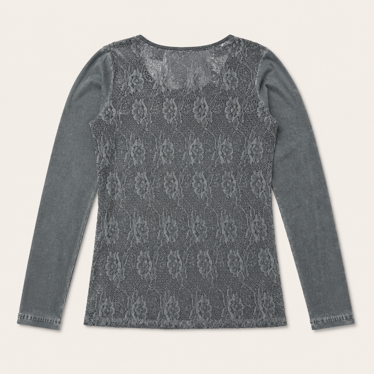 Women’s Vintage Wash Lace Panel Western Long Sleeve Top