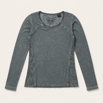Women’s Vintage Wash Lace Panel Western Long Sleeve Top
