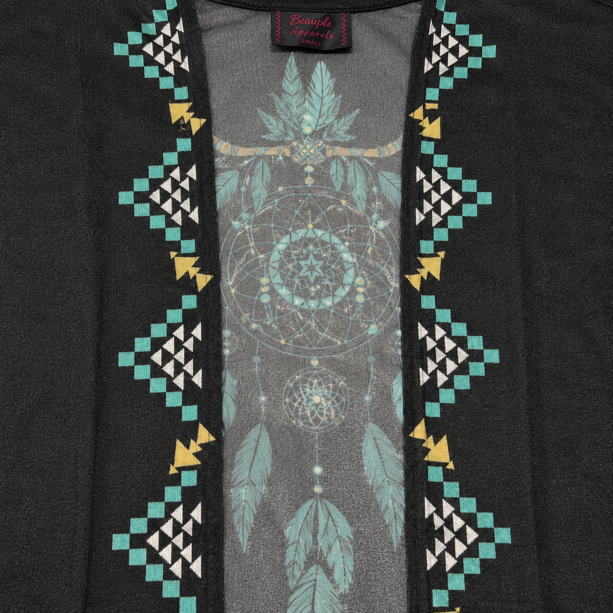 Aztec Border Print Sleeveless Duster Cardigan