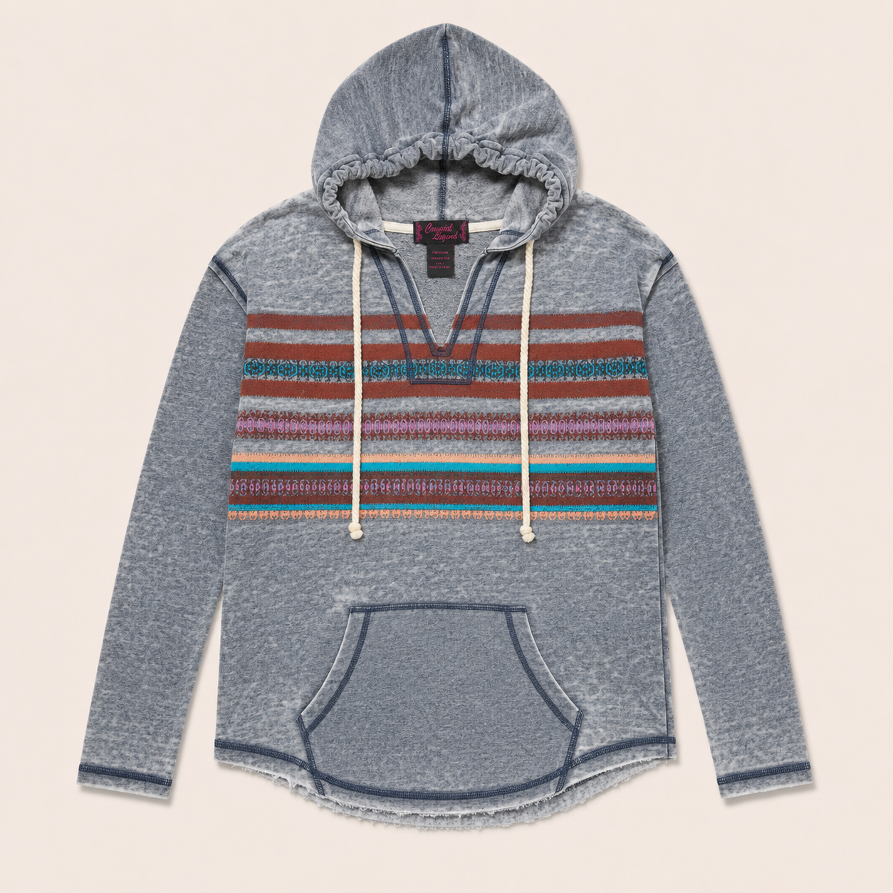 Vintage Wash Aztec Stripe Pullover Hoodie