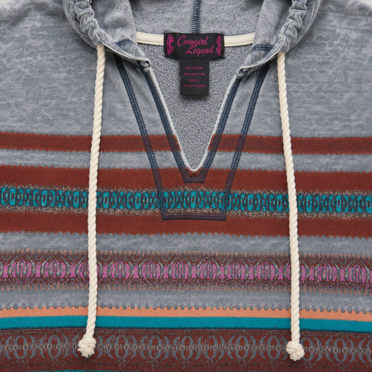 Vintage Wash Aztec Stripe Pullover Hoodie