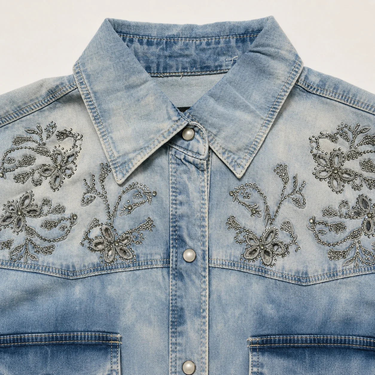 Embellished Western Denim Snap Shirt