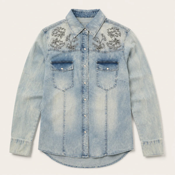 Embroidered Western Denim Snap Shirt