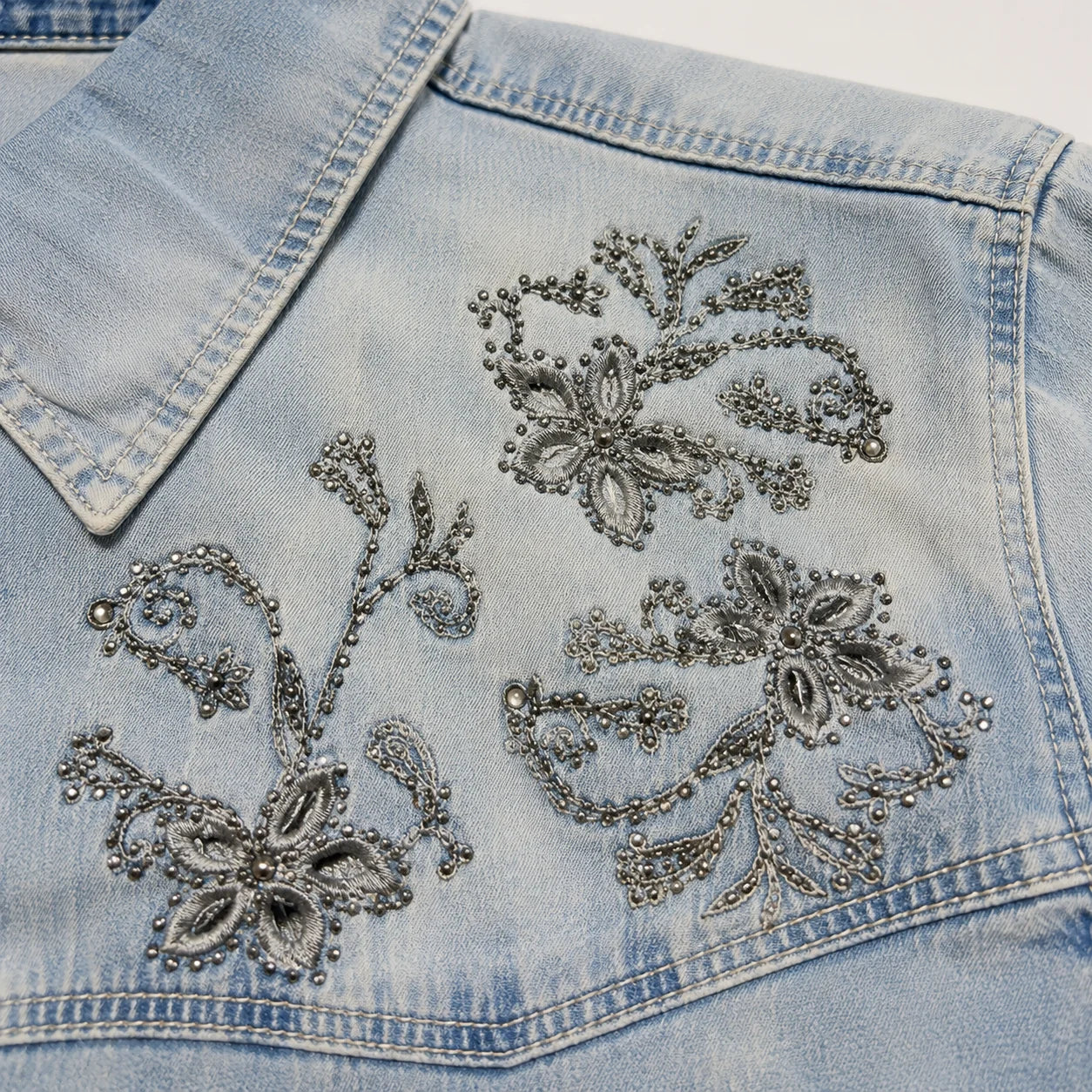 Embellished Western Denim Snap Shirt