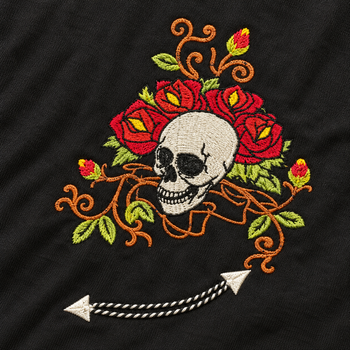 Men’s Classic Black Skull & Rose Embroidered Western Snap Shirt