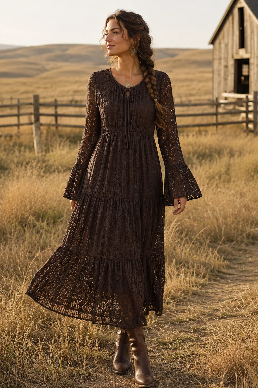 Women’s Boho Lace Tiered Maxi Dress