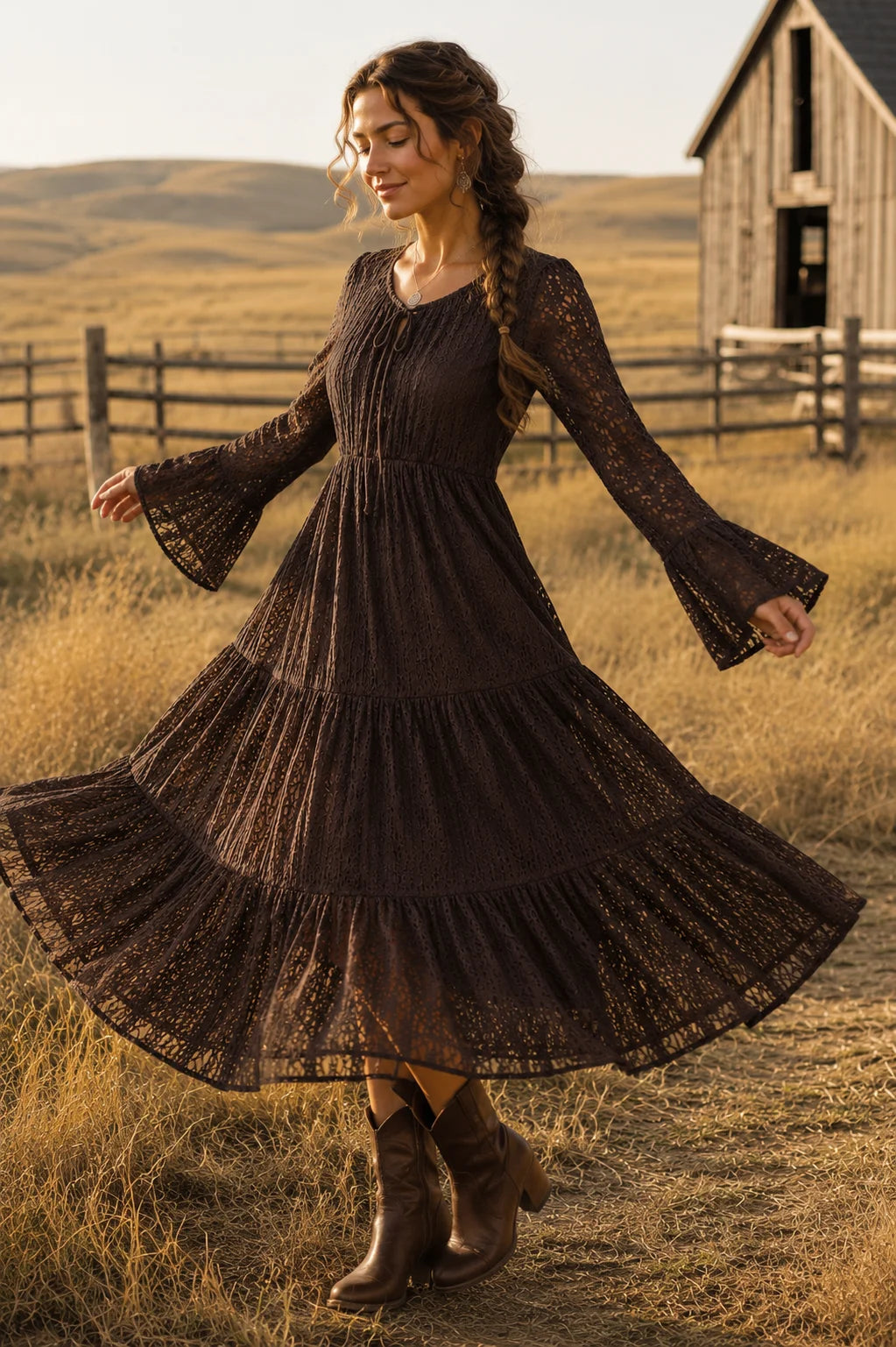 Women’s Boho Lace Tiered Maxi Dress