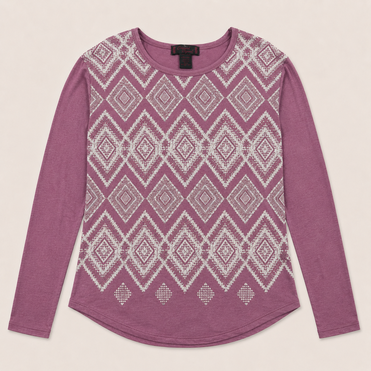 Cowgirl’s Southwestern Diamond Print Long Sleeve Tee