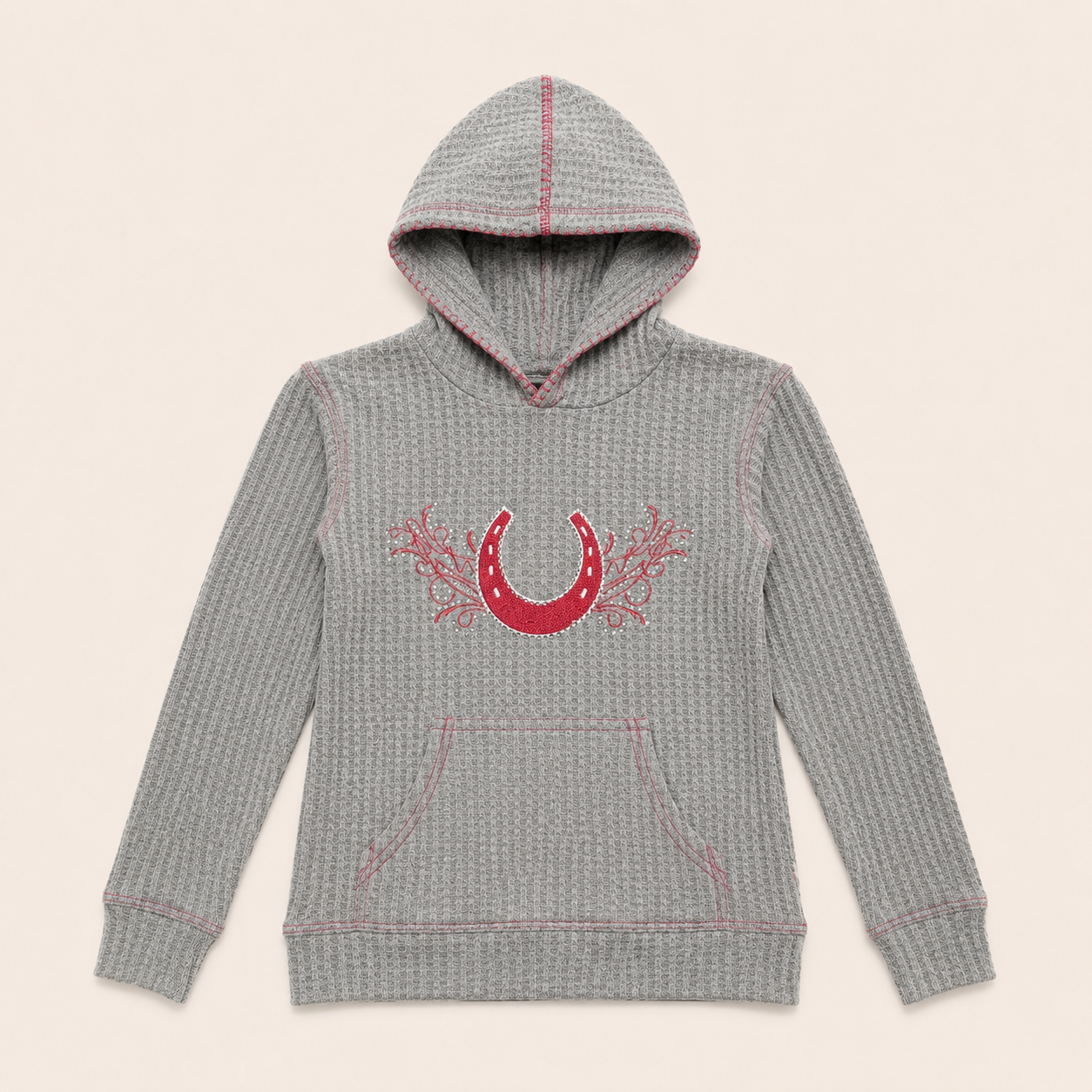Girl's Western Horseshoe Waffle Knit Hoodie