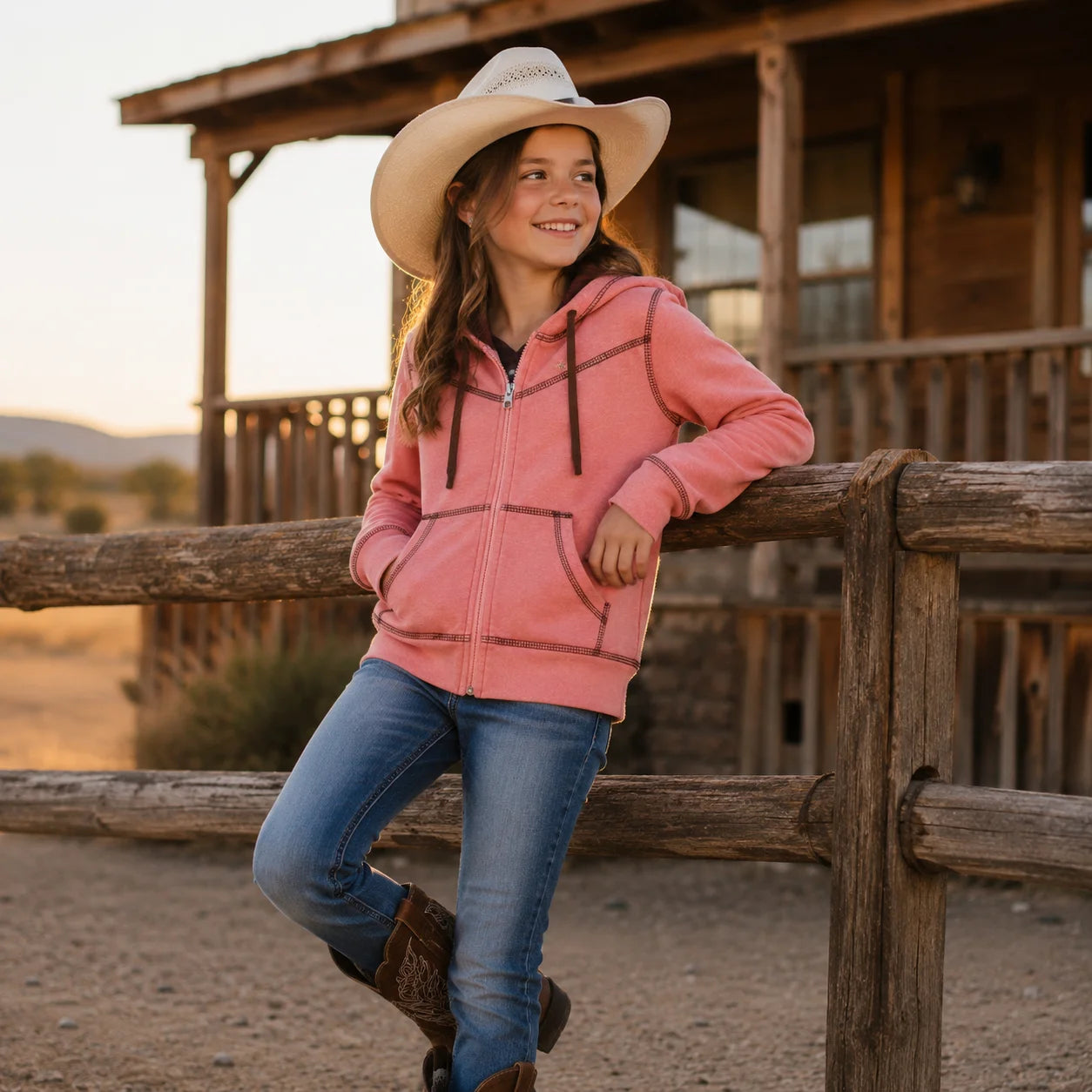 Girl's Rustic Ranch Full-Zip Kids Western  Hoodie
