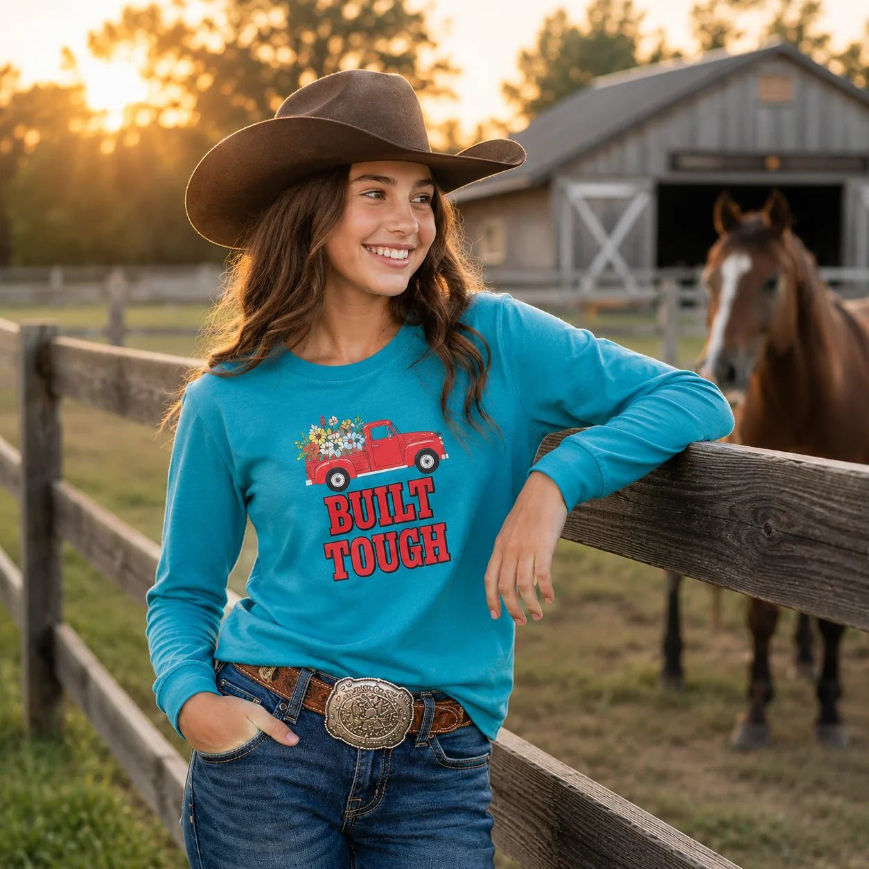 Cowgirl’s “Built Tough” Western Graphic Long Sleeve Tee
