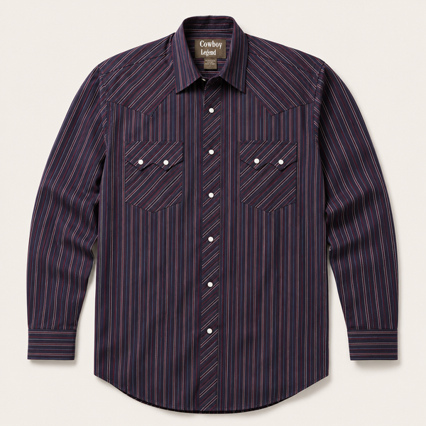 Men's Long Sleeve Red Stripe Western Snap Shirt