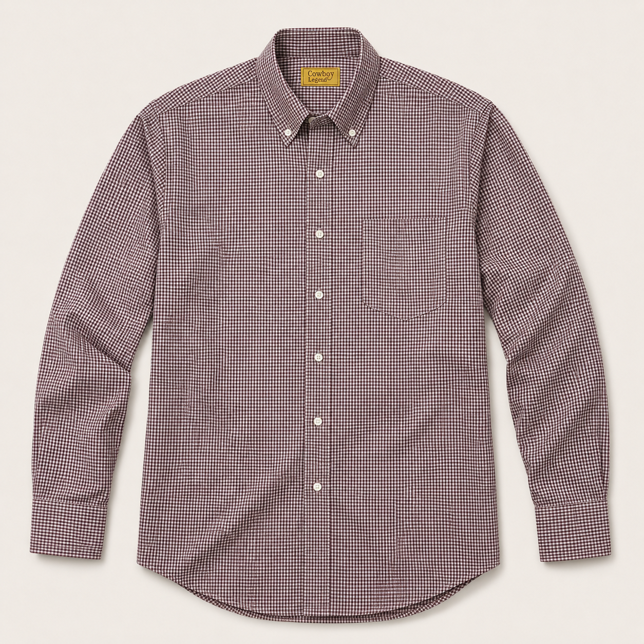 Men’s Burgundy Check Long Sleeve Cowboy Western Button Down Shirt
