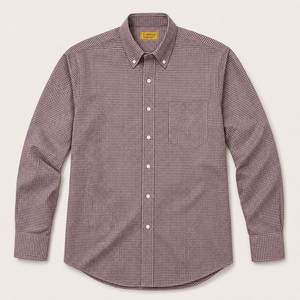 Men’s Burgundy Check Long Sleeve Cowboy Western Button Down Shirt