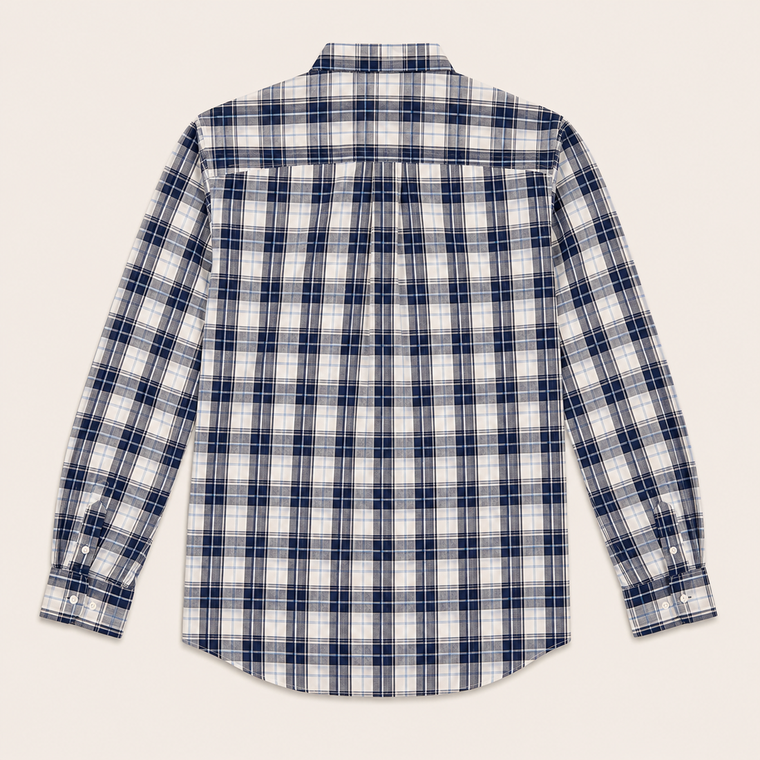 Men’s Blue White Plaid Long Sleeve Cowboy Western Shirt