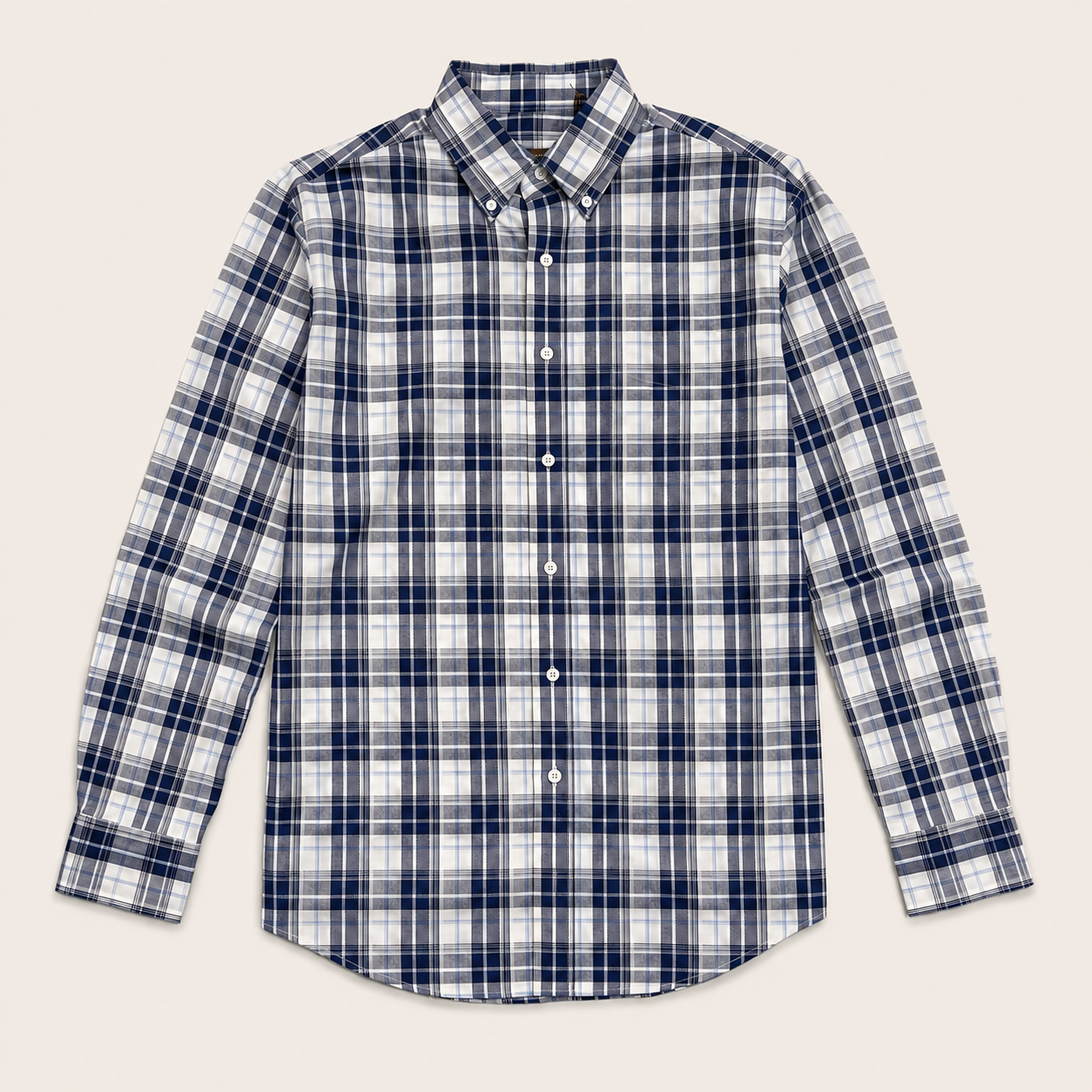 Men’s Blue White Plaid Long Sleeve Cowboy Western Shirt
