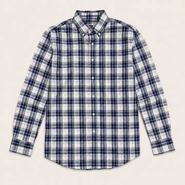 Men’s Blue White Plaid Long Sleeve Cowboy Western Shirt