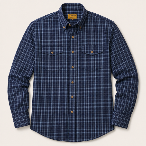 Men's Long Sleeve Blue Plaid Button Down Shirt
