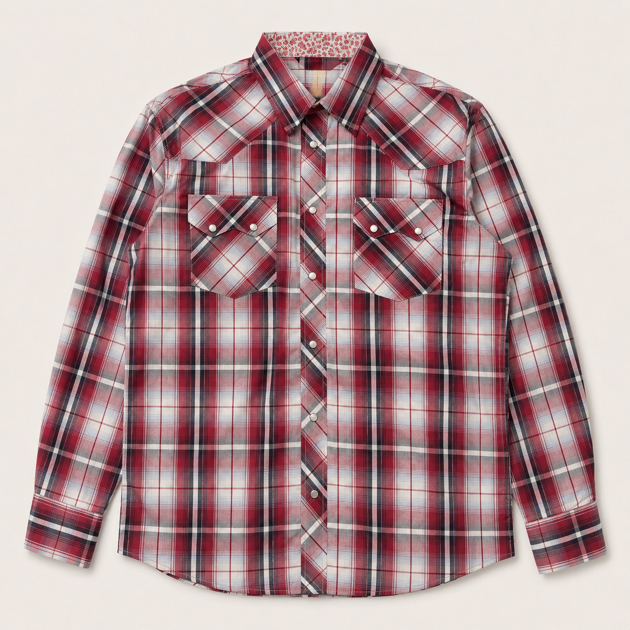 Men’s Long Sleeve Red Plaid Cowboy Western Yokes Shirt
