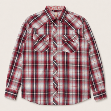 Men’s Long Sleeve Red Plaid Cowboy Western Yokes Shirt