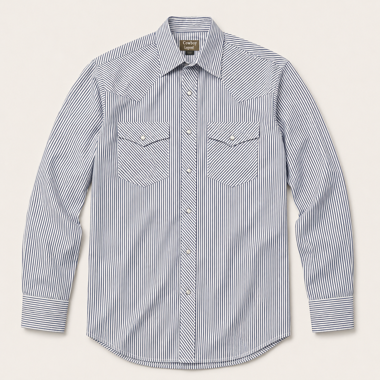 Men’s Navy White Pin Stripe Long Sleeve Cowboy Western Snap Shirt
