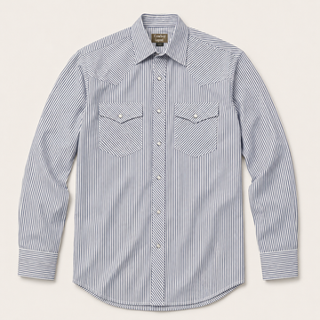 Men’s Navy White Pin Stripe Long Sleeve Cowboy Western Snap Shirt