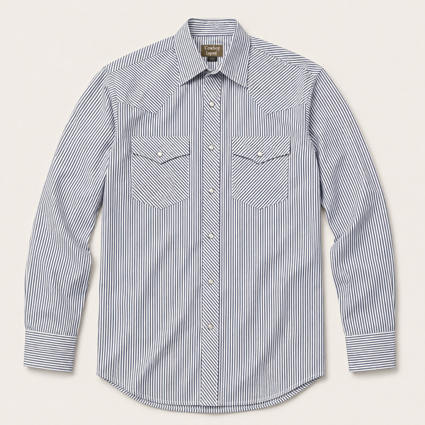Men's Navy Fine Line Stripe Long Sleeve Western Yokes Shirt