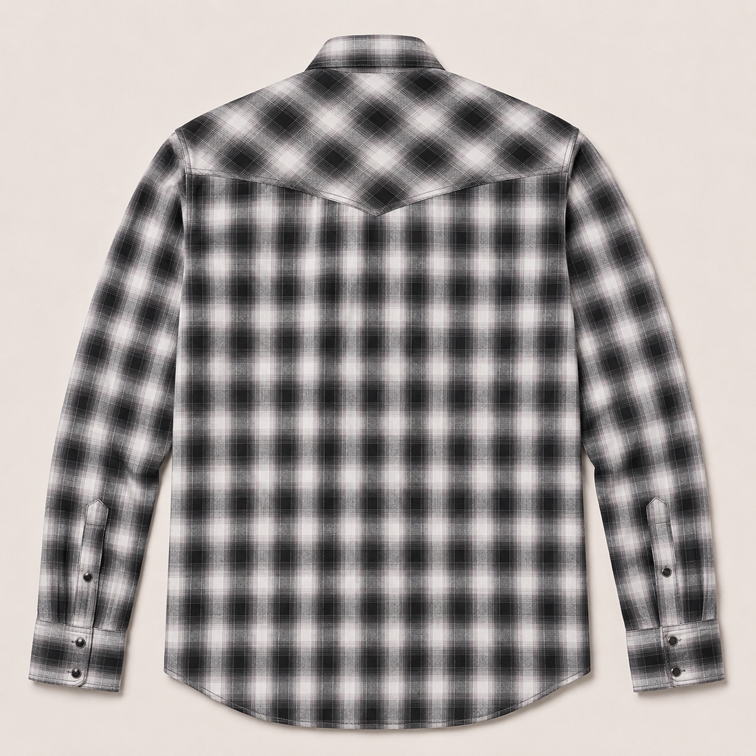Men's Black Hombre Plaid Long Sleeve Snap Buttons Shirt