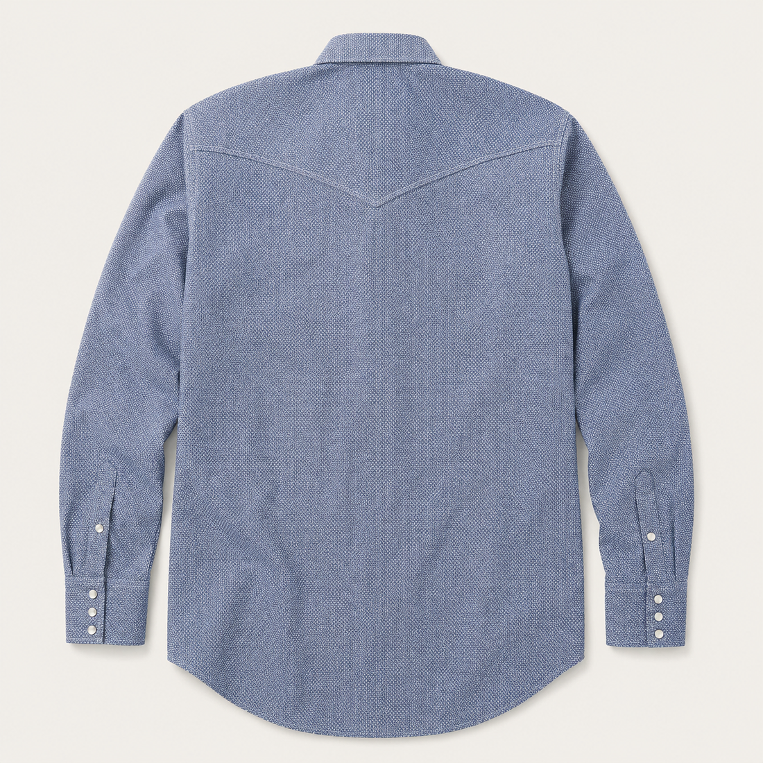 Men's Blue Micro Check Long Sleeve Snap Buttons Shirt