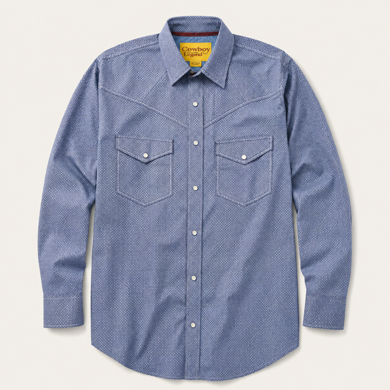 Men’s Blue Micro Print Long Sleeve Cowboy Western Snap Shirt