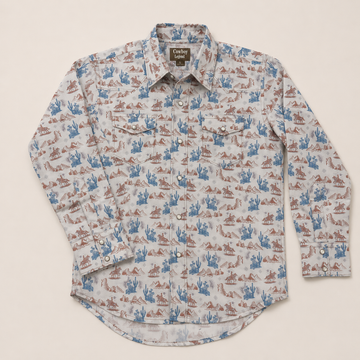 Boys Desert Print Long Sleeve Cowboy Western Snap Shirt