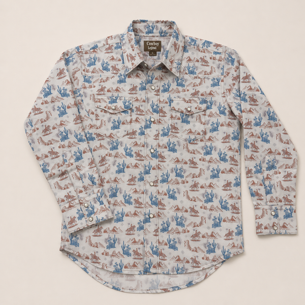 Cowboy Desert Print Western Snap Shirt
