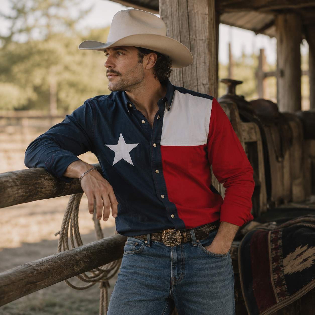 Men's Patriotic Western Button Down Shirt