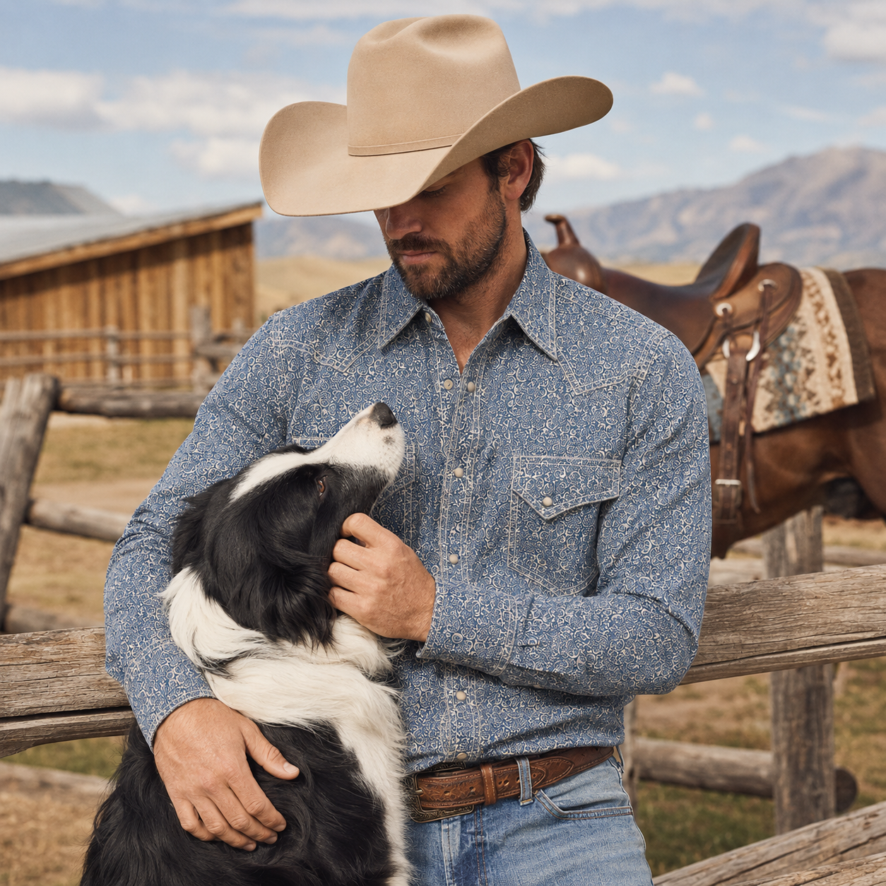 Cowboy Legend Men's Blue Paisley Pearl Snap Western Shirt