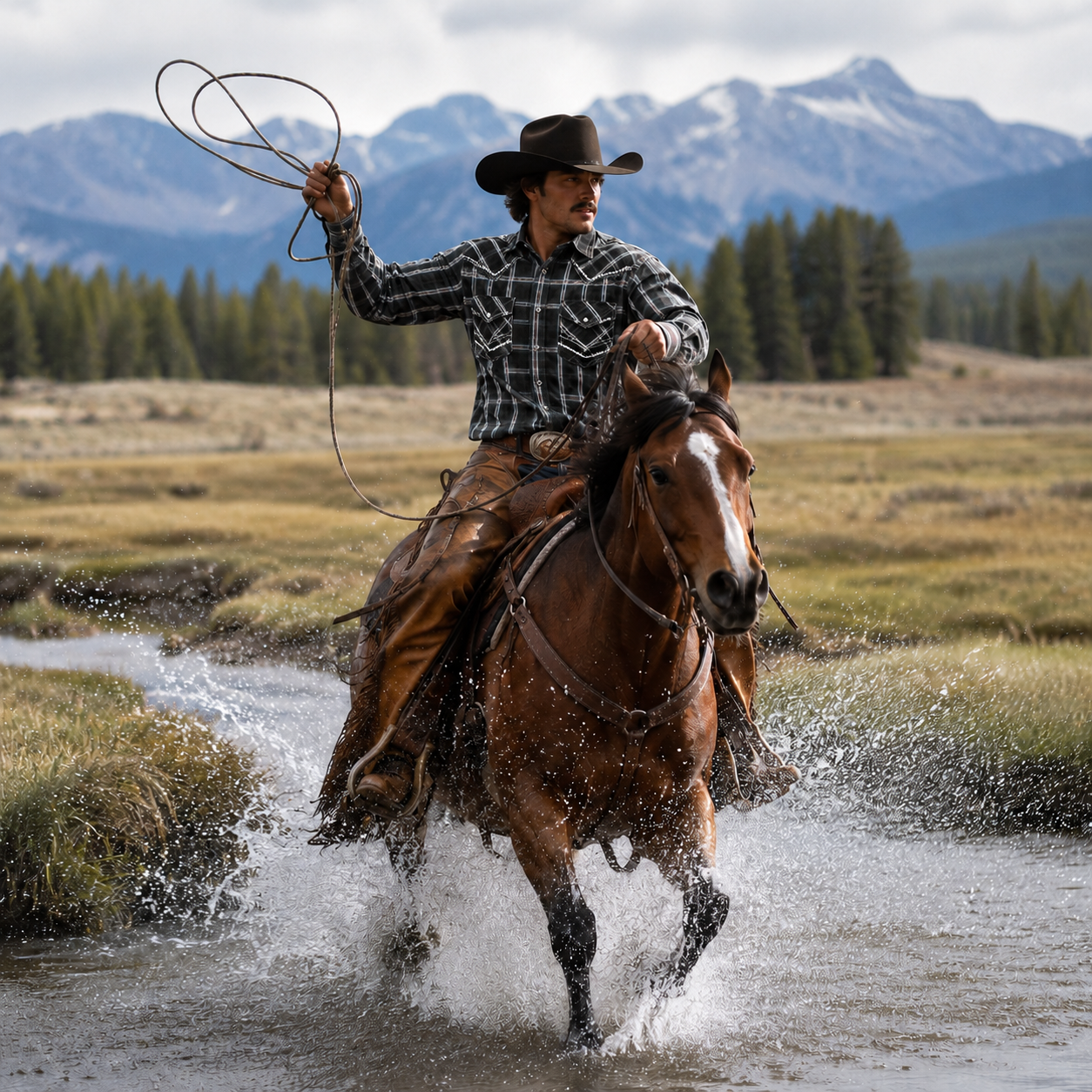 Cowboy Legend Men's Black-Charcoal Plaid  Western Shirt