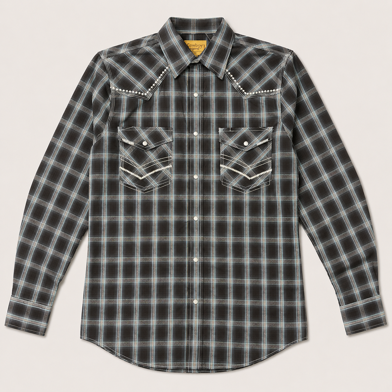Cowboy Legend Men's Black-Charcoal Plaid  Western Shirt