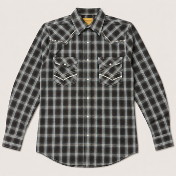 Cowboy Legend Men's Black-Charcoal Plaid  Western Shirt