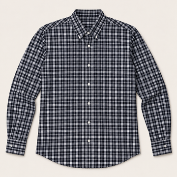 Men’s Black & White Plaid Long Sleeve Button-Down Shirt