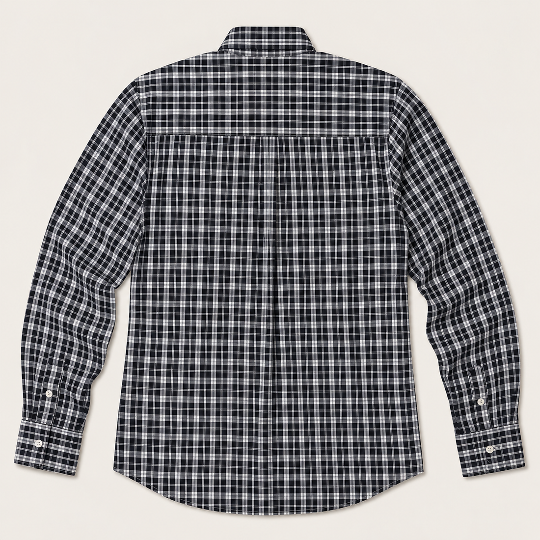 Men’s Black & White Plaid Long Sleeve Button-Down Shirt