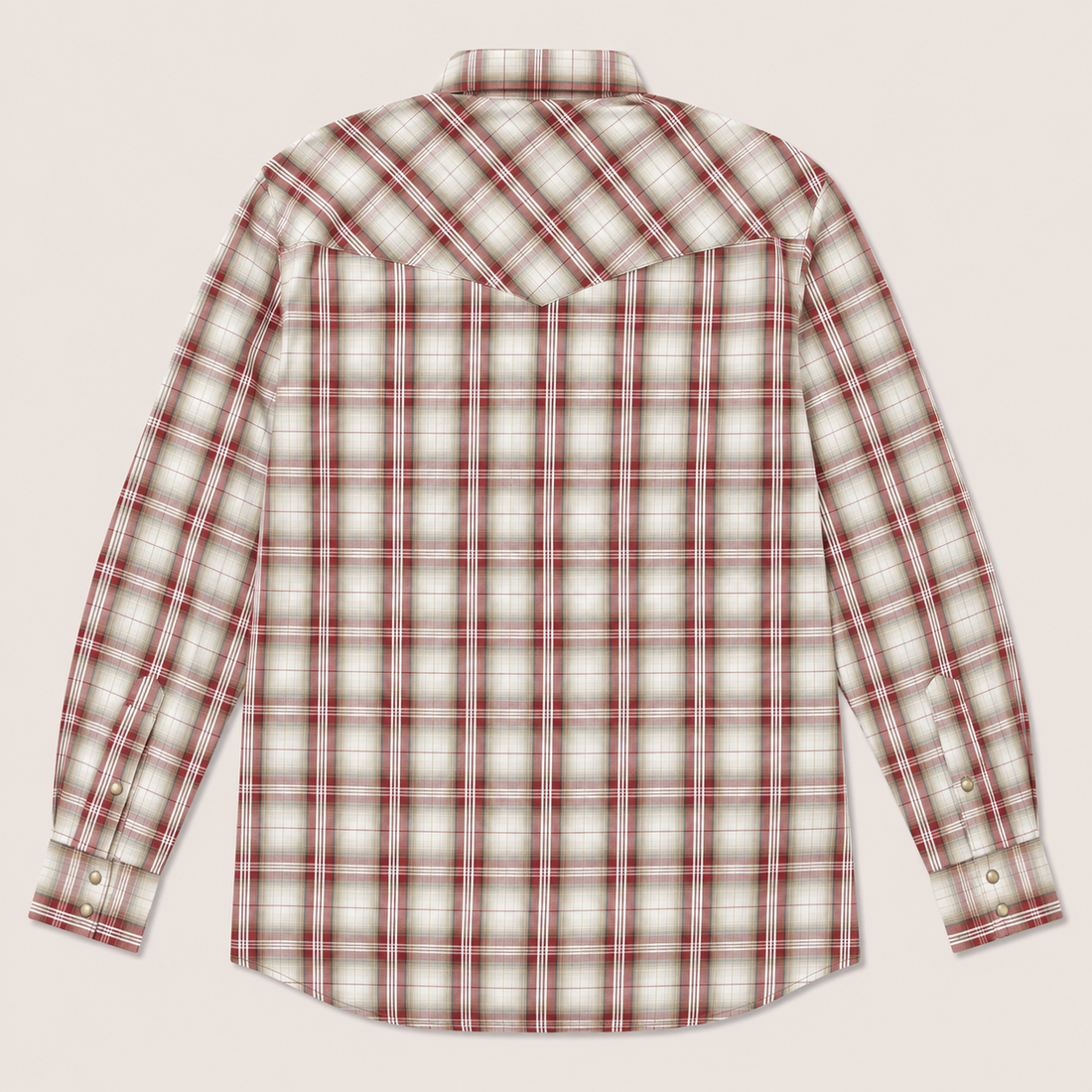 Cowboy Legend Men's Cream & Burgundy Plaid Pearl Snap Western Shirt